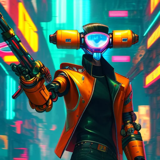 A Man With Orange Robot Arm, Masterpiece Composition, Cyberp...