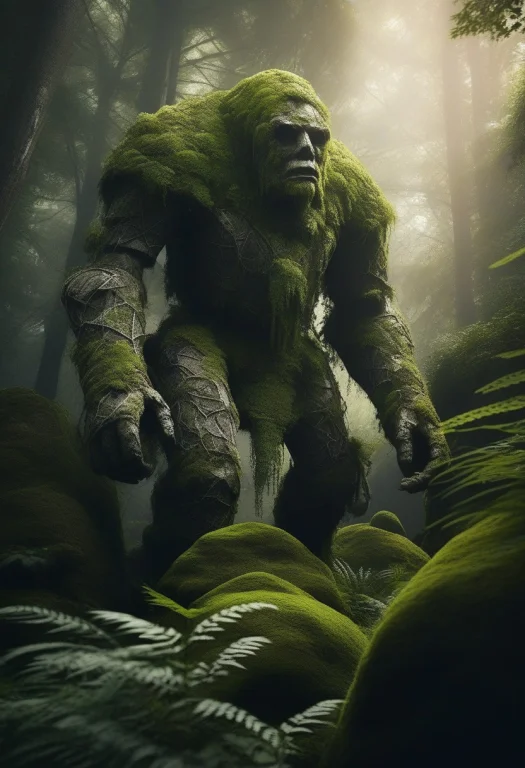 High Quality, Detailed, A Stone Golem Overgrown With Moss An...