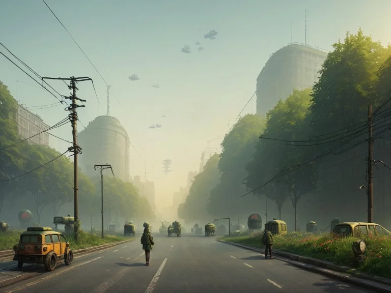 Street Of Soviet Union, Overgrown With Greenery Buildings, S...