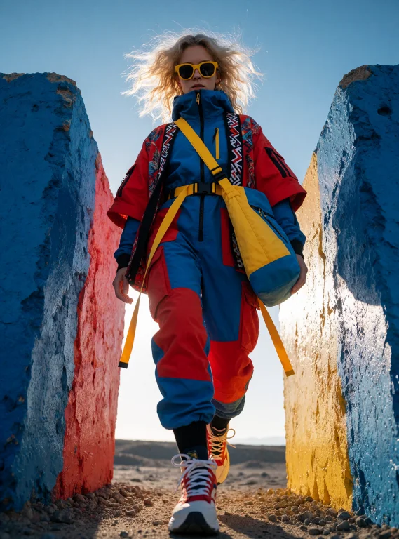 Cinematic Fashion Photograph From A Low Worms-eye View, Look...