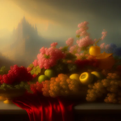 A Painting Of Flowers And Fruit On A Table, A Still Life, By...