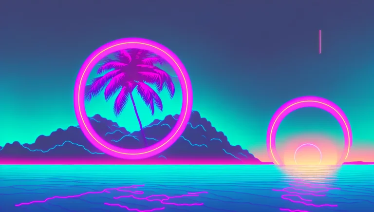 Neon Circle Floating1.2 With Palm Tree Inside It1.1, Above O...