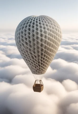 8k, Raw Digital Photo, A Hot Air Balloon Sculpture Made Of G... — SDXL AI Prompt: 8k, Raw digital photo, a hot air balloon sculpture made of gyroid structure, flo...