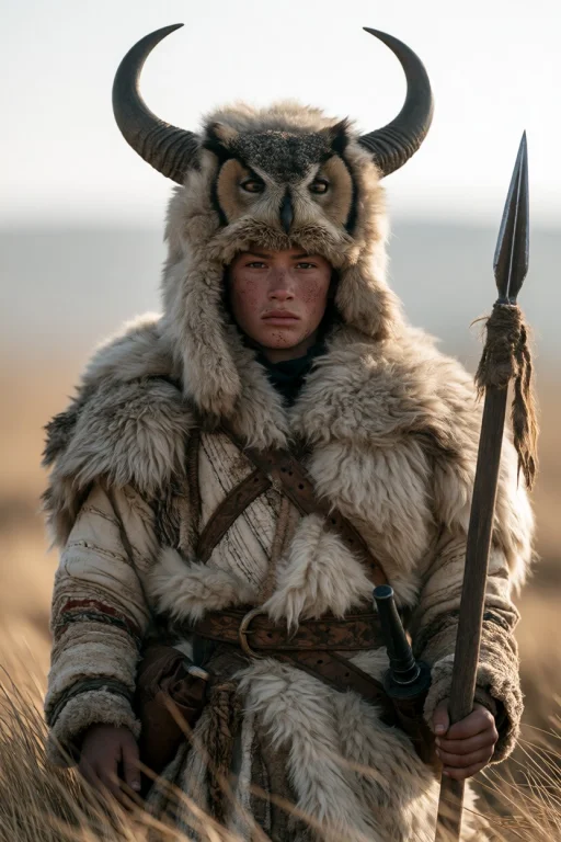 Midjourney A Medium Shot Of A Young Boy Dressed As A Warrior...