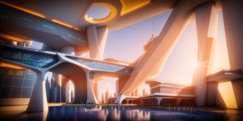 Futuristic Architecture Visualization, Huge Airport, Avant-g... — Stable Diffusion AI Prompt: futuristic architecture visualization, huge airport, Avant-garde design, geometr...