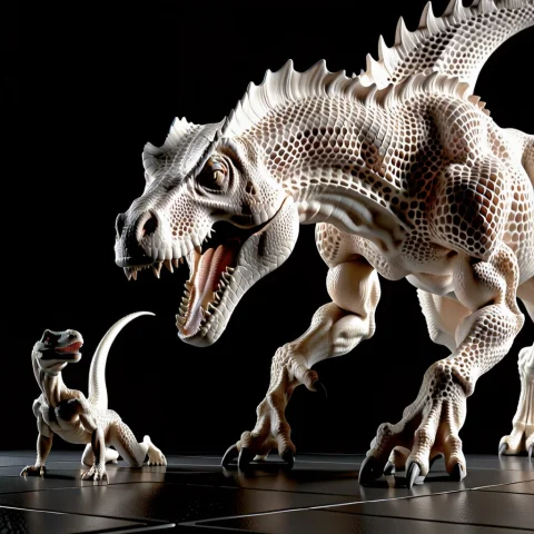 A High-end Studio Macro Photograph Of A Fearsome, Anatomical... — SDXL AI Prompt: A high-end studio macro photograph of a fearsome, anatomically accurate Tyrannos...