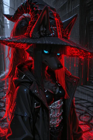 Lisa, Adult Anthropomorphic Wolf Woman With Solid Jet-black... — Stable Diffusion AI Prompt: Lisa, adult anthropomorphic wolf woman with solid jet-black fur, bright blue tsu...