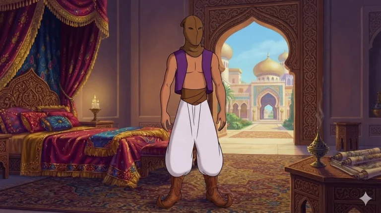 Aladdin, 1boy, Solo, Tan Skin, Standing, Arms At Side, Full...
