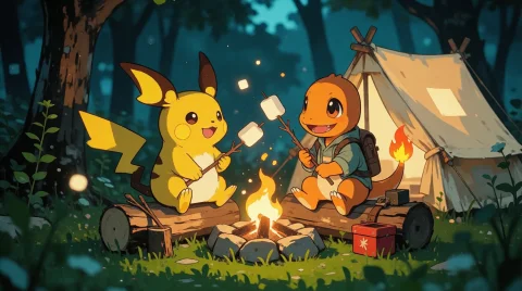 Nature, Zidiusart, Cute Chibi Illustration Of Raichu From Po... — Stable Diffusion AI Prompt: Nature, zidiusArt, cute chibi illustration of Raichu from Pokemon and Charmander...