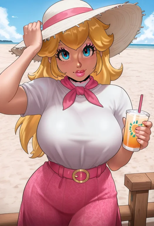 Echostyle, Princess Peach, 1girl, Solo, Blonde Hair, Blue Ey...