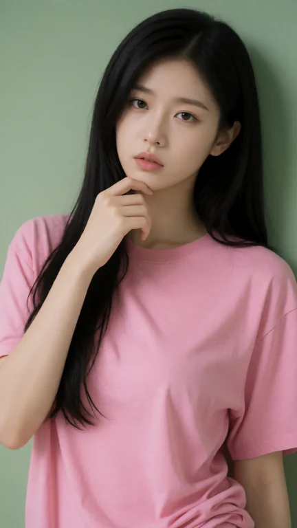 Y0un6j00n, She Is Wearing Pink Oversized T-shirt, She Has Lo...