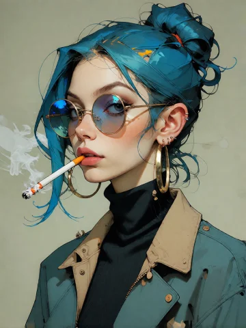 Bradhamel Art Style. A Confident Young Woman With Dark Skin... — Stable Diffusion AI Prompt: Bradhamel art style. A confident young woman with dark skin and striking blue ey...