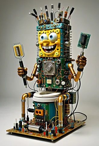 Masterpiece ,made Of Transistors, A Steampunk Spongebob Made... — SDXL AI Prompt: Masterpiece ,Made of Transistors, a steampunk SpongeBob made of transistors and...