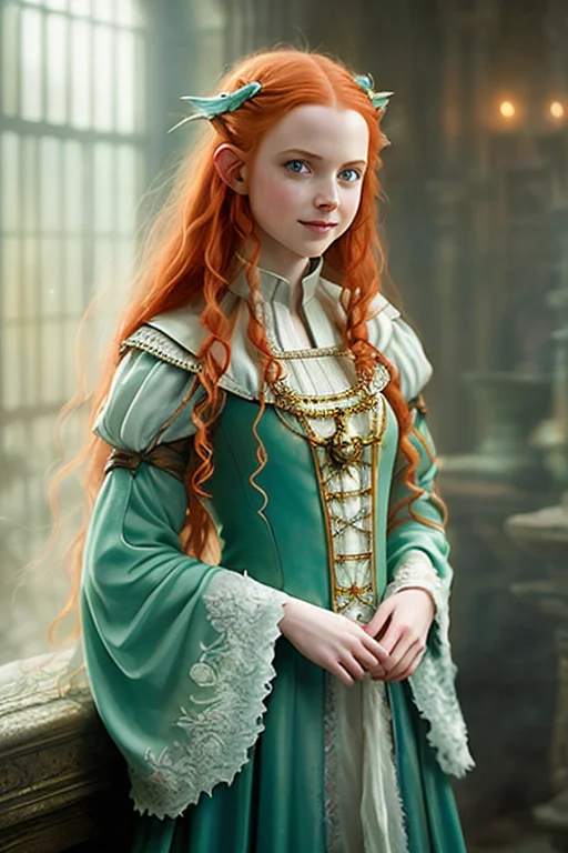 Indoor, A Fantasy Evil Female Elf In Medieval Dress, White L...