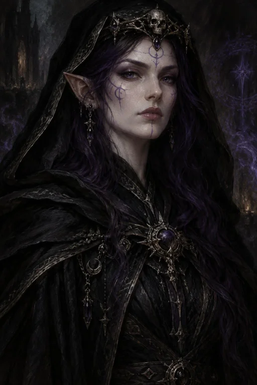 A Detailed Oil Painting Portrait Of An Elven Sorceress With...