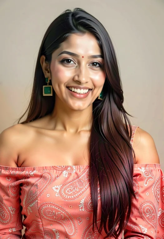 Close-up Portrait Of A Smiling South Asian Woman Posing Agai...