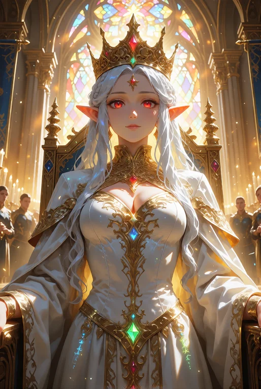 Radiant Semi-anime Scene Of A Beautiful Elven Queen At The H...