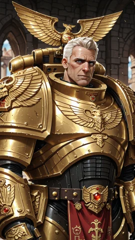 Loratraining3020371-20260929214534931-1y4y1 Rogal Dorn, 1boy... — Stable Diffusion AI Prompt: rogal dorn, 1boy, armor, power armor, solo, primarch, white hair, imperial fist...