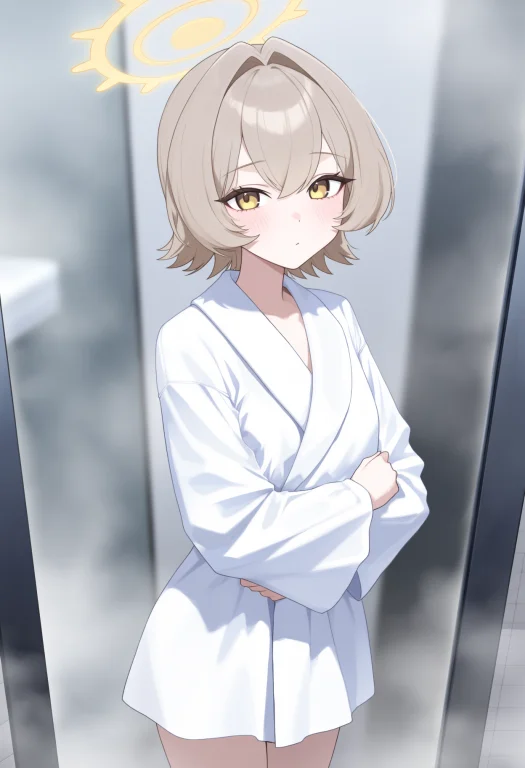 1girl, Solo, Looking At Viewer, Short White Silk Robe, Stand...