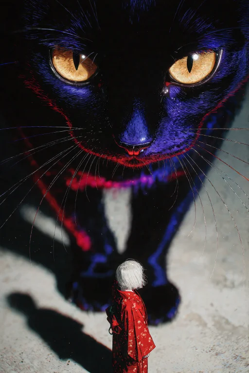 A Towering, Massive Black Cat With Luminous Amber-gold Eyes...