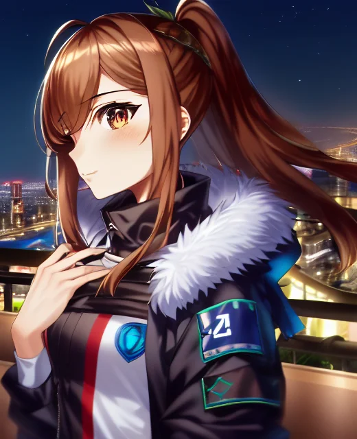 Arknights, 1girl, Bangs, By Mika Pikazo, City Skyline, Night...