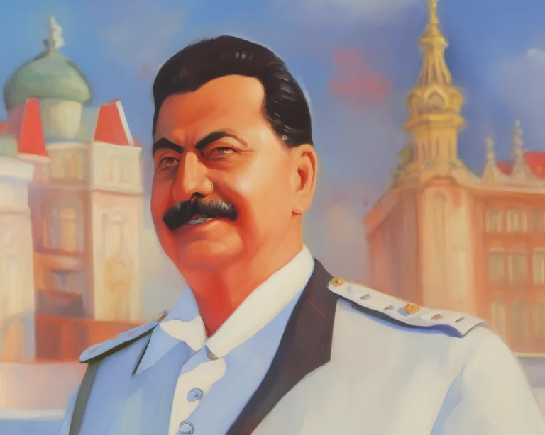 Painting Of Stalin In A White Uniform Smiling, Hero Shot, Ar...