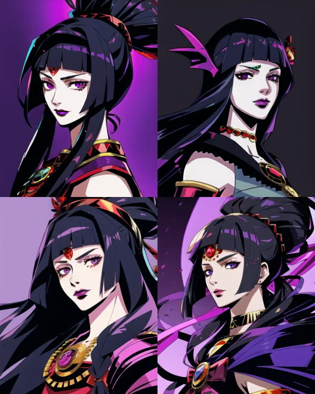 1girl, Juri Han, Hades-8500, Cartoon, Black Hair, Purple Eye...