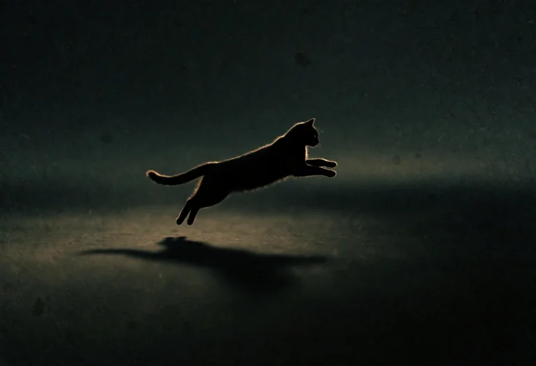 Ta86wistfall, A Solitary Black Cat Captured Mid Leap Across...