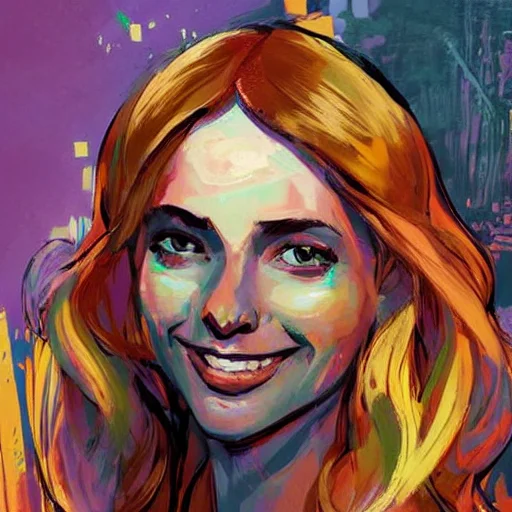 Gorgeous Girl With Blonde Hair, Smiling, Expressionism , Col...