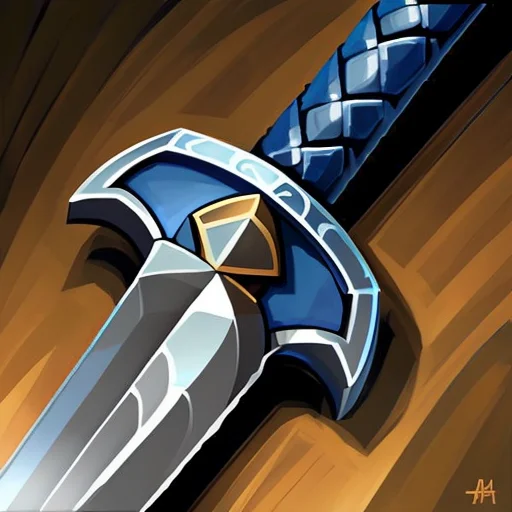 Sword With Blue Handle And Ornate Bronze Crossguard, Black B...