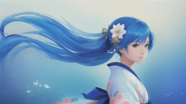 1girl, Blue Hair, Kimono, Hero Pose, Super Delicate, Masterp...