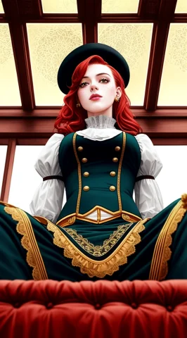Tiktok Girl, Frombelow1.3 Sitting1.2 Redhead , Tophat , Vict... — Stable Diffusion AI Prompt: tiktok girl, (from_below:1.3) (sitting:1.2) redhead , tophat , victorian era , y...