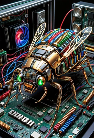 A High-tech Studio Macro Photograph Of A Cybernetic Mechanic... — SDXL AI Prompt: A high-tech studio macro photograph of a cybernetic mechanical beetle physically...