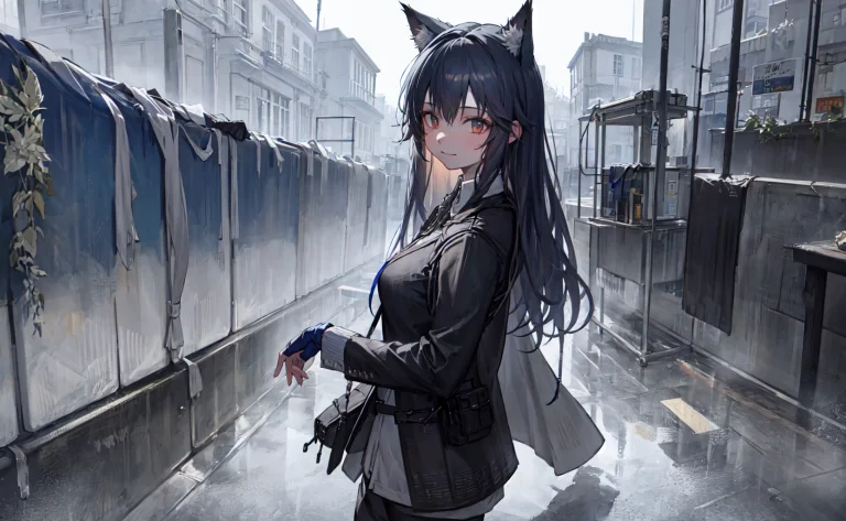 Easynegative,omertosa , 1girl, Rain, Night, City, Neon Light...