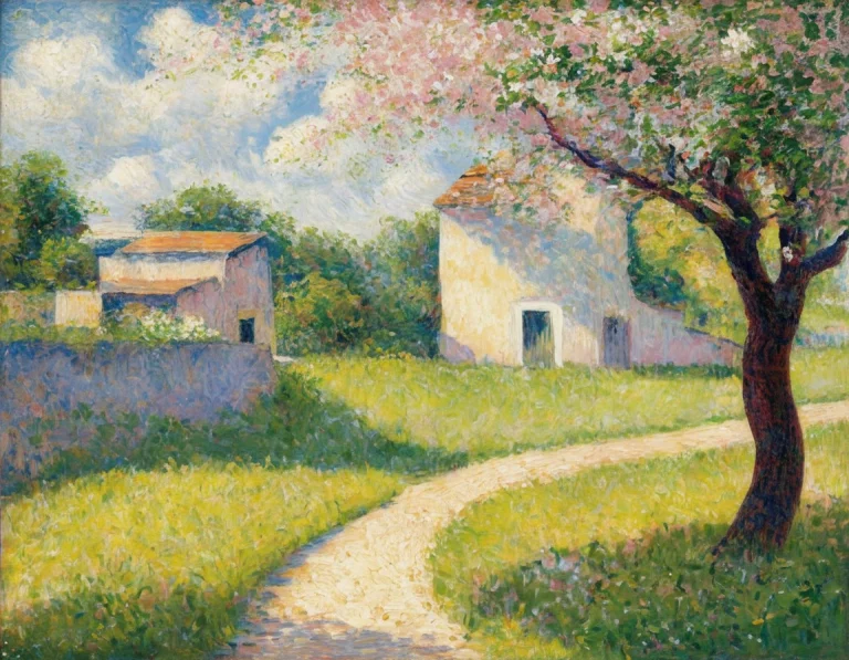Oil Painting Employs A Post-impressionist Style With Visible...