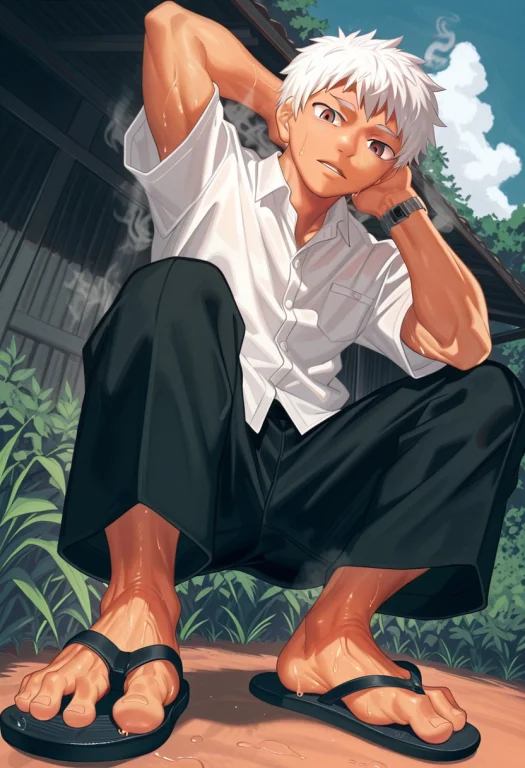 1boy, Male Focus, Solo, Hikaru, White Hair, Short Hair, Grey...