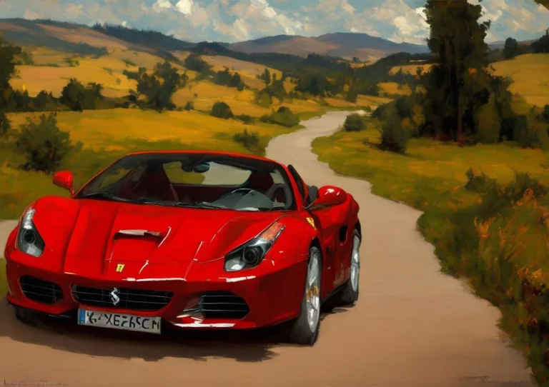 Painting Of A Red Ferrari 1995 By Laxpeint, Driving Down A C...
