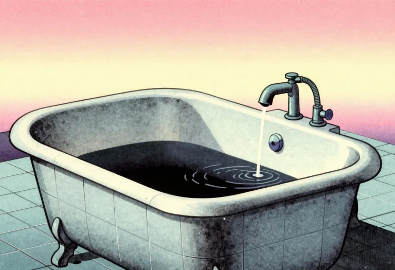 A Bathtub Of Black Water In A Tiled Ruin, Ukiyo-e Style, Sof...