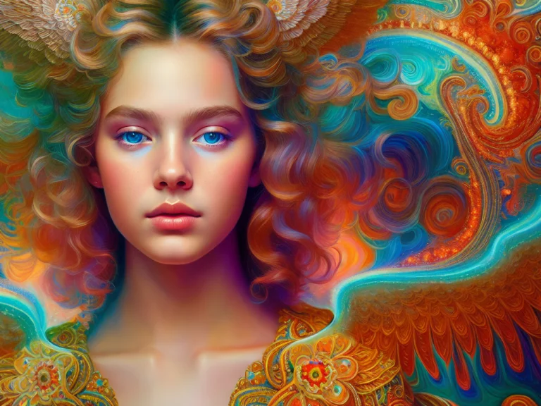 An Extremely Psychedelic Portrait Of Teen Angel, Surreal, Ls...