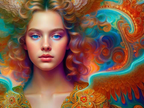 An Extremely Psychedelic Portrait Of Teen Angel, Surreal, Ls... — Stable Diffusion AI Prompt: an extremely psychedelic portrait of teen angel, surreal, lsd, face, detailed, i...