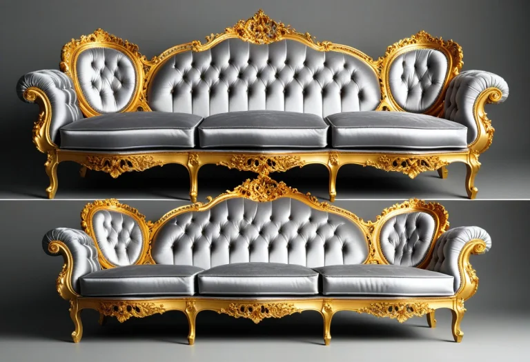 A Gilded Rococo Couch, Multiple Views, Grey Background, High...