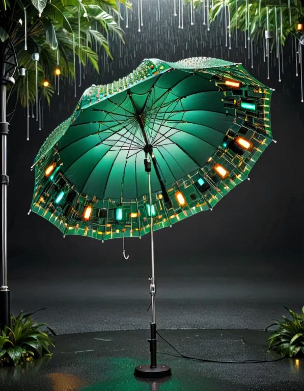 An Open Rain Umbrella Entirely Constructed From Dense Circui...