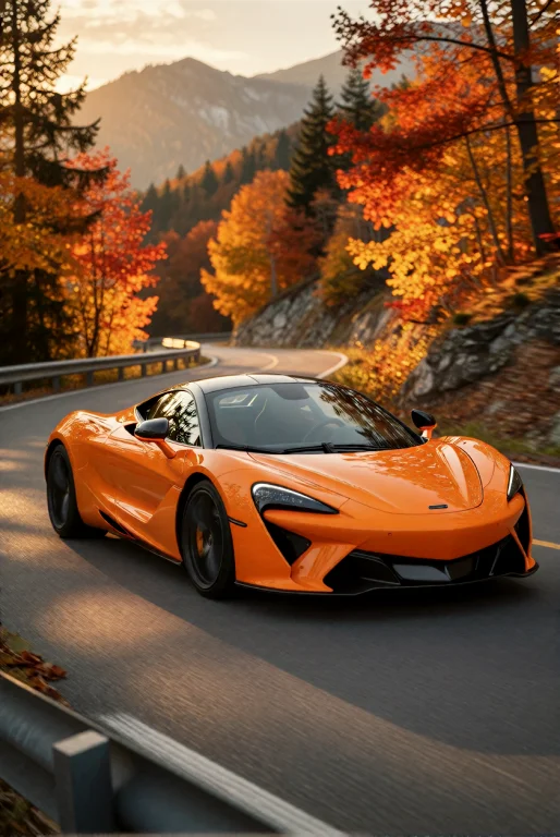 A Sleek Orange Sports Car Speeds Along A Winding Mountain Ro...
