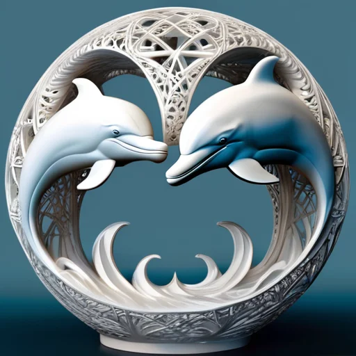Masterpiece, Best Quality, A Pair Of Leaping Dolphins, Intri...