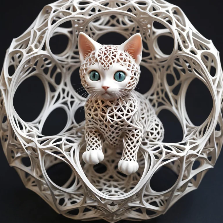 Intricate, Detailed, Gyroid, Lattice Structure, Kitten