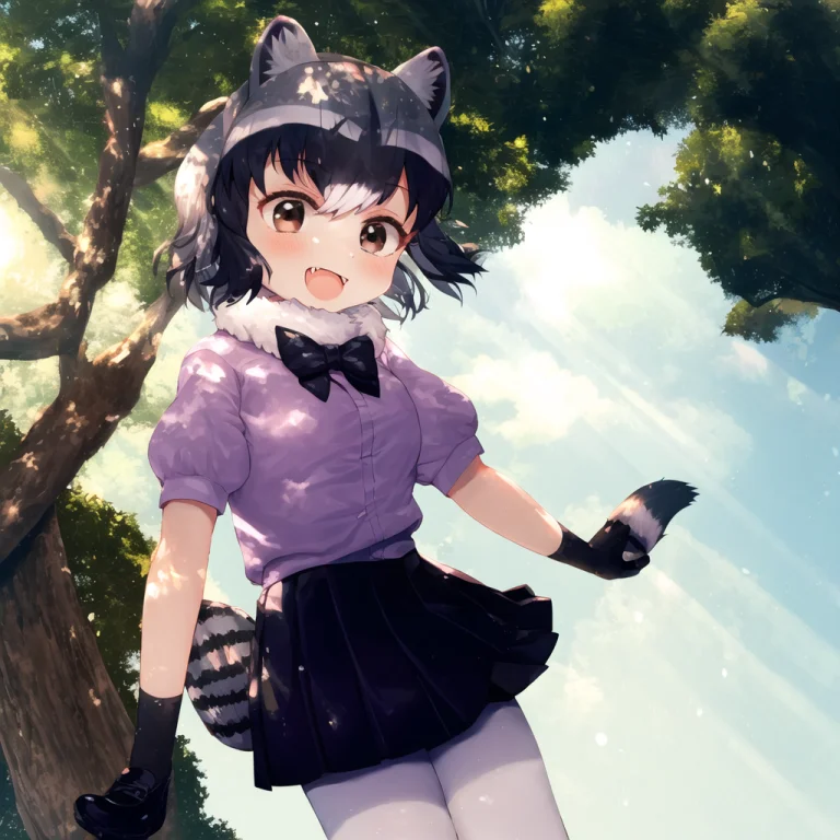 Araisan, 1girl, Animal Ears, Raccoon Ears, Solo, Raccoon Tai...