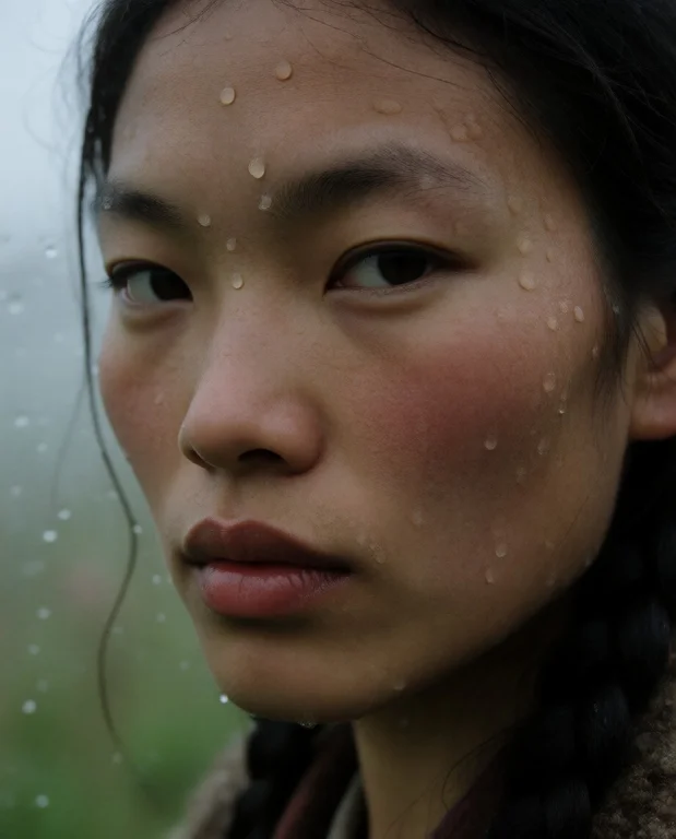 In An Artistically Lit, Moody Photograph, Woman  , Close Up,...