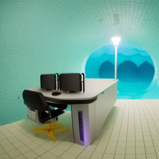 Gaming Pc Workstation Setup Inside Of Scrpoolrooms, Fisheye...