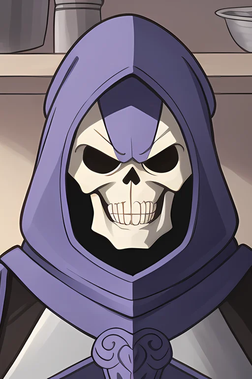 A Portrait Of Skeletor, Wearing Purple Armor Leather Armor A...