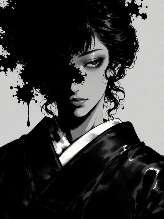 A Black And White Digital Illustration In A Manga Or Anime S...